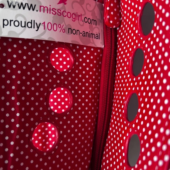 Missco Girl Vegan Leather Clutch Finger Grip Bag / Purse Red White Polka Dot New - Picture 3 of 4
